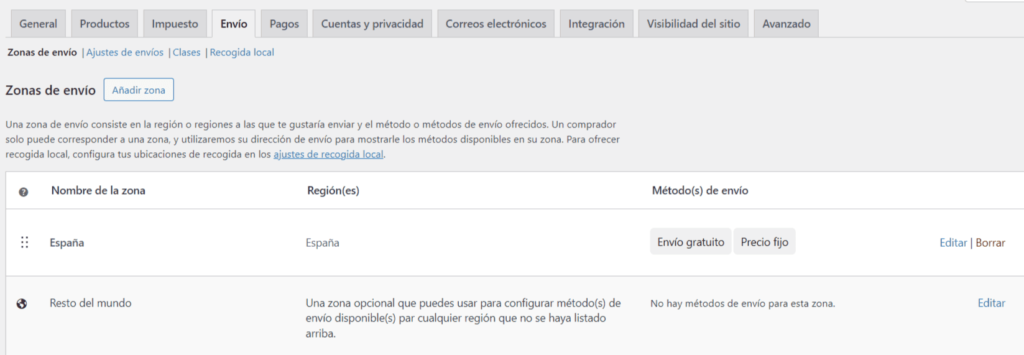 Configuración de gastos de envío en WooCommerce