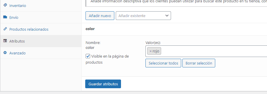 Asignar atributos a los productos en WooCommerce