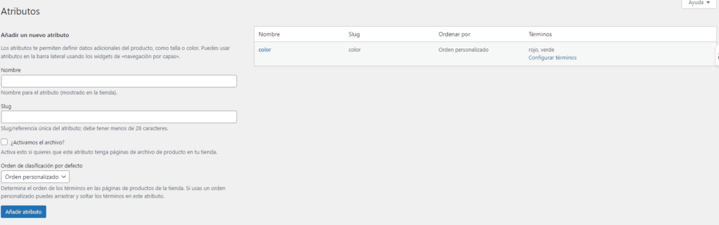 Atributos WooCommerce