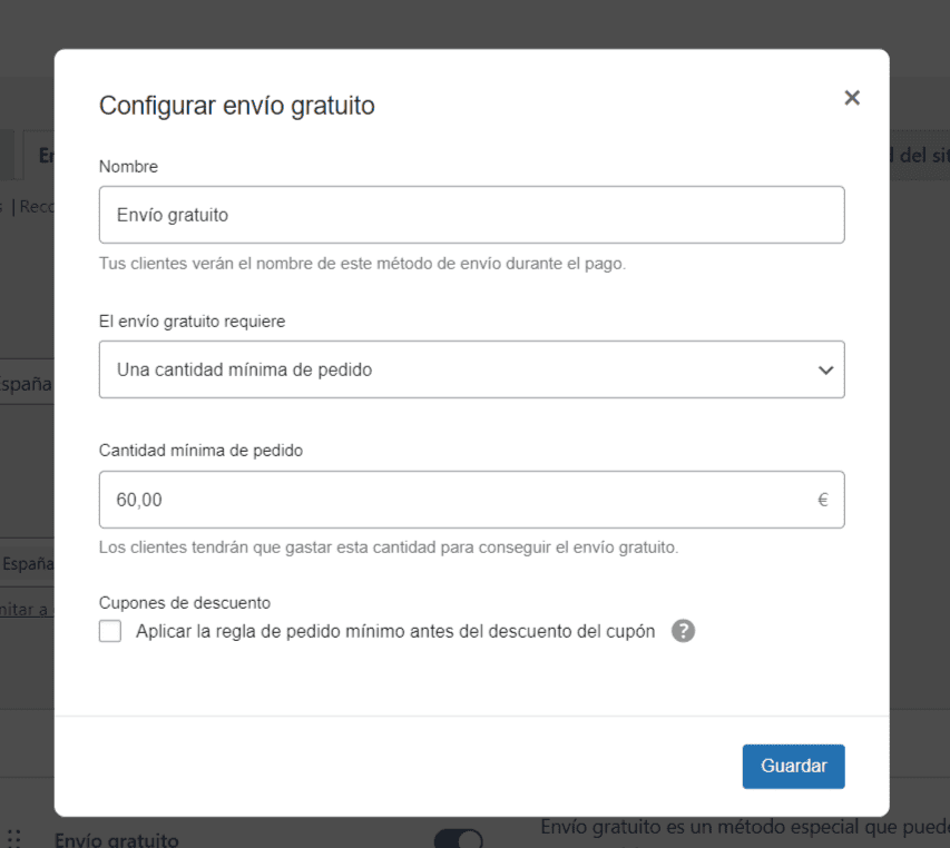 Envío gratuito en WooCommerce