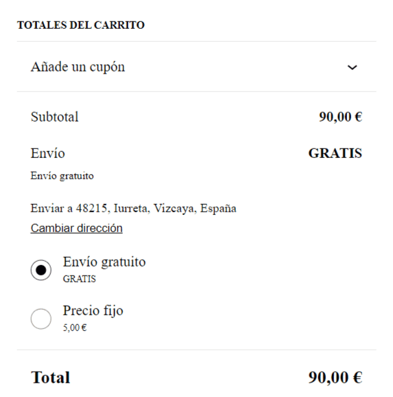 Visión de gastos de envió en una tienda WooCommerce