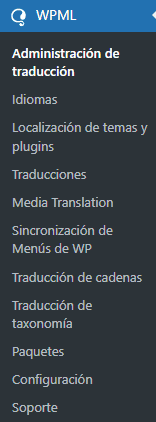 Menú de WPML en WordPress