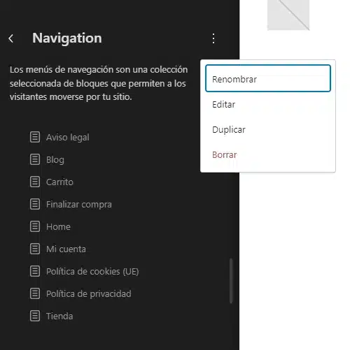 Menús en WordPress Full Site Editing
